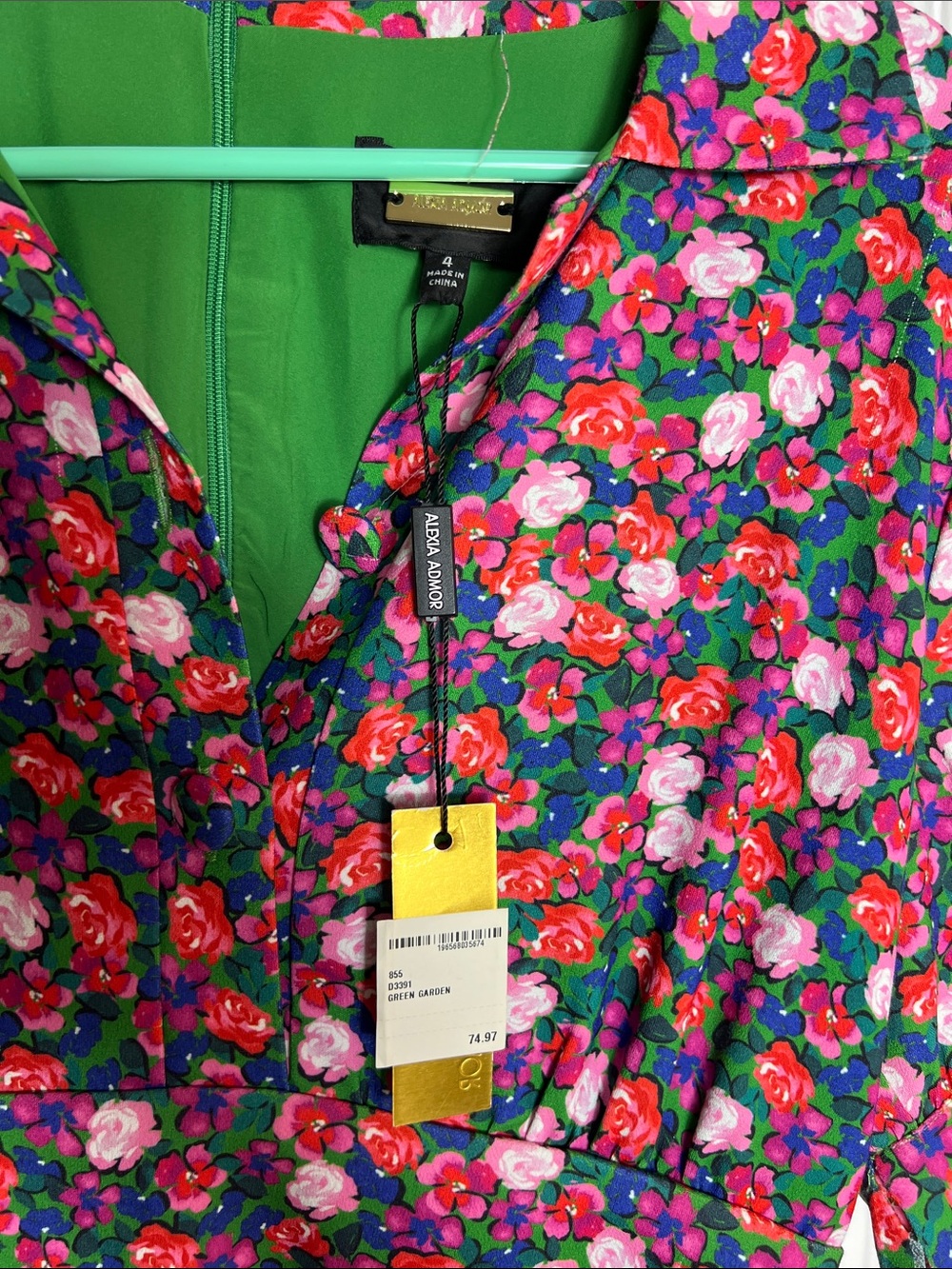 Alexia Admor Black Floral Midi Dress with Pink & Green Flowers - Picture 2 of 6